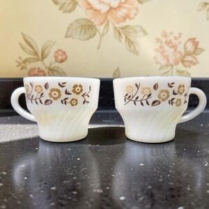 Termocrisa Milk Glass Coffee Cups, Set of 2, Vintage Golden Flowers, Replacement